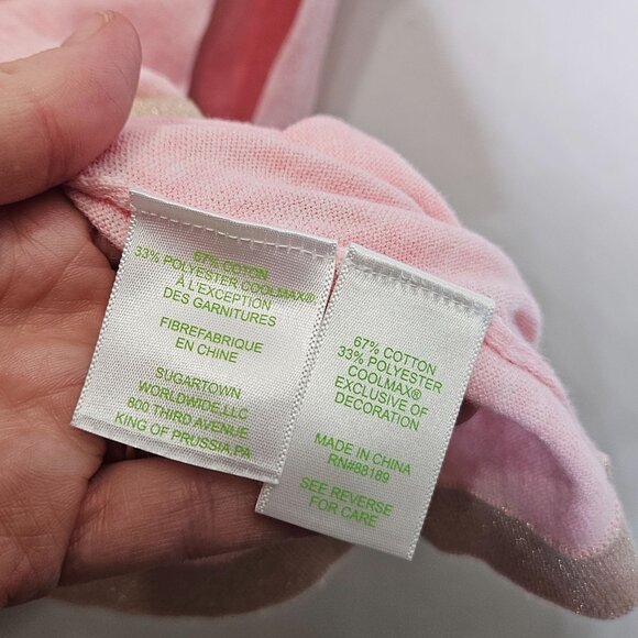 Lilly Pulitzer Pink 3/4 Sleeve Top Gold Trim Ruffle Cuffs XS Minimalist Workwear - Picture 4 of 9